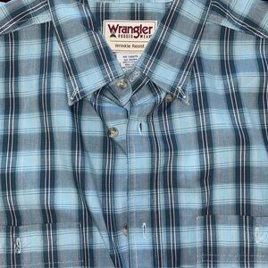 Wrangler Rugged Wear Wrinkle Resist Mens Long Sleeve Button Down Blue Sz 2XL